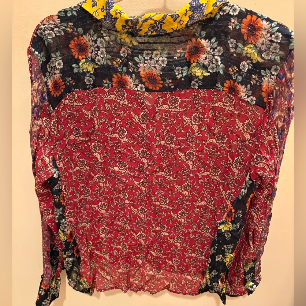 NWOT Zara Chiffon Patchwork Floral Paisley Blouse Women’s XL - Picture 6 of 9